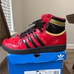 Adidas Mens Top Ten Red Patent and Black Sneakers